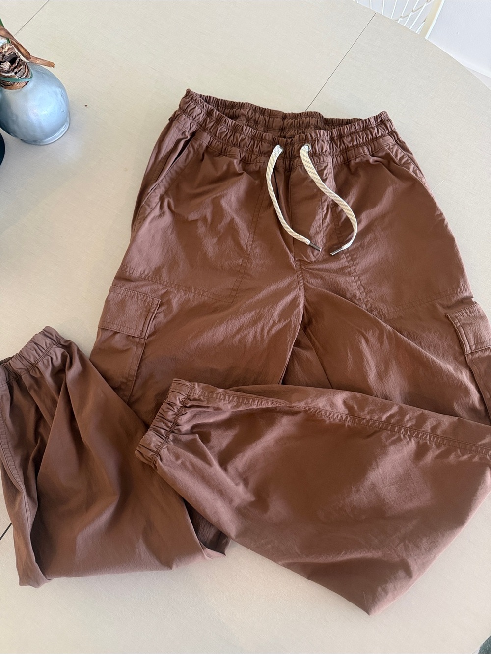 Vuori Birch Brown Cargo Joggers with White Drawstring